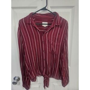 American Eagle Outfitters Burgundy Striped Tie Front Button Down Shirt Womens M